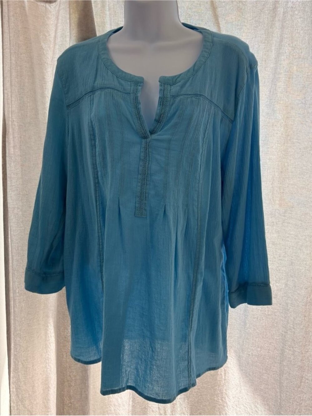 J Jill Light Blue Split V-Neck CottonGauze Tunic Top Size M EUC